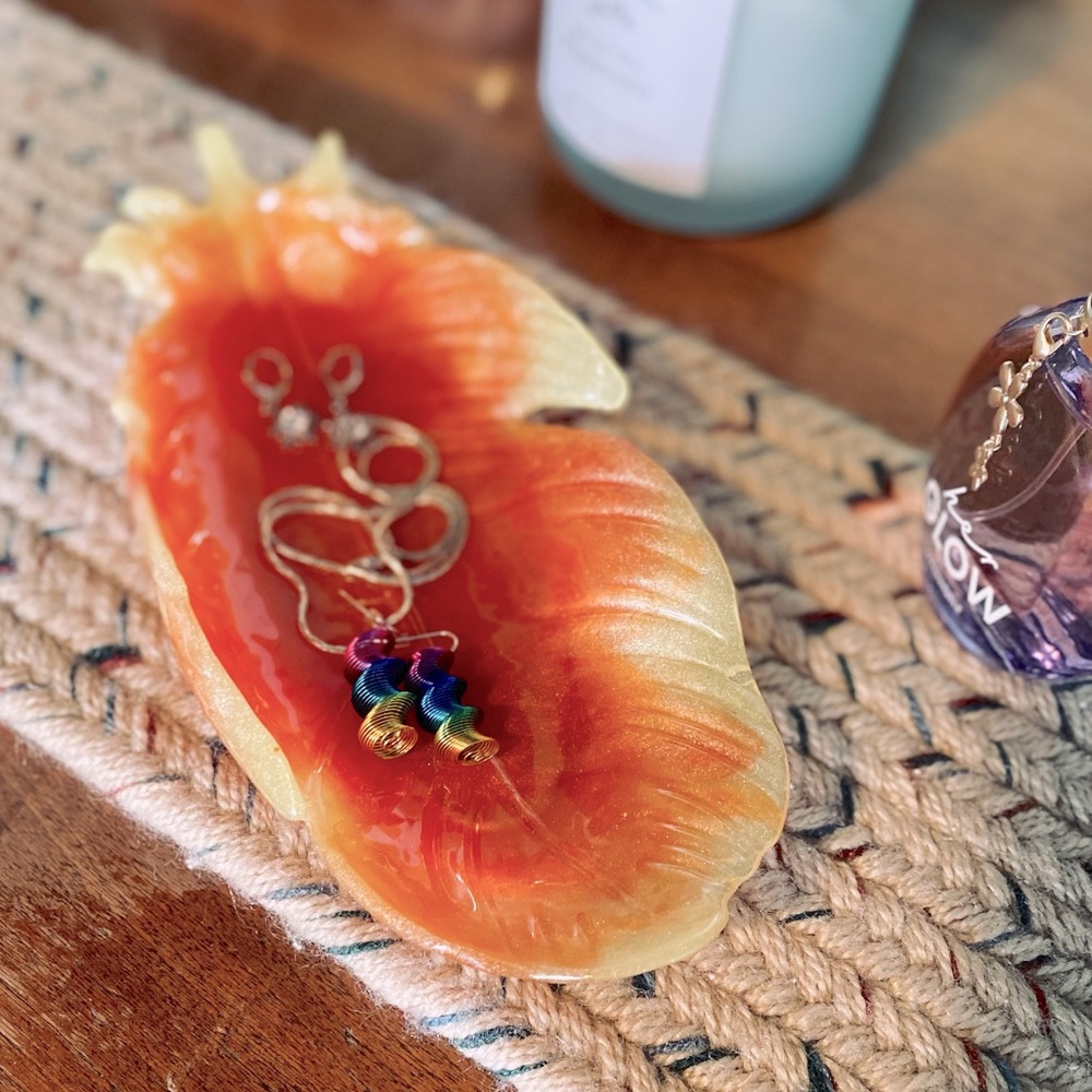 Handmade Fall Resin Feather Jewelry Trinket Dish